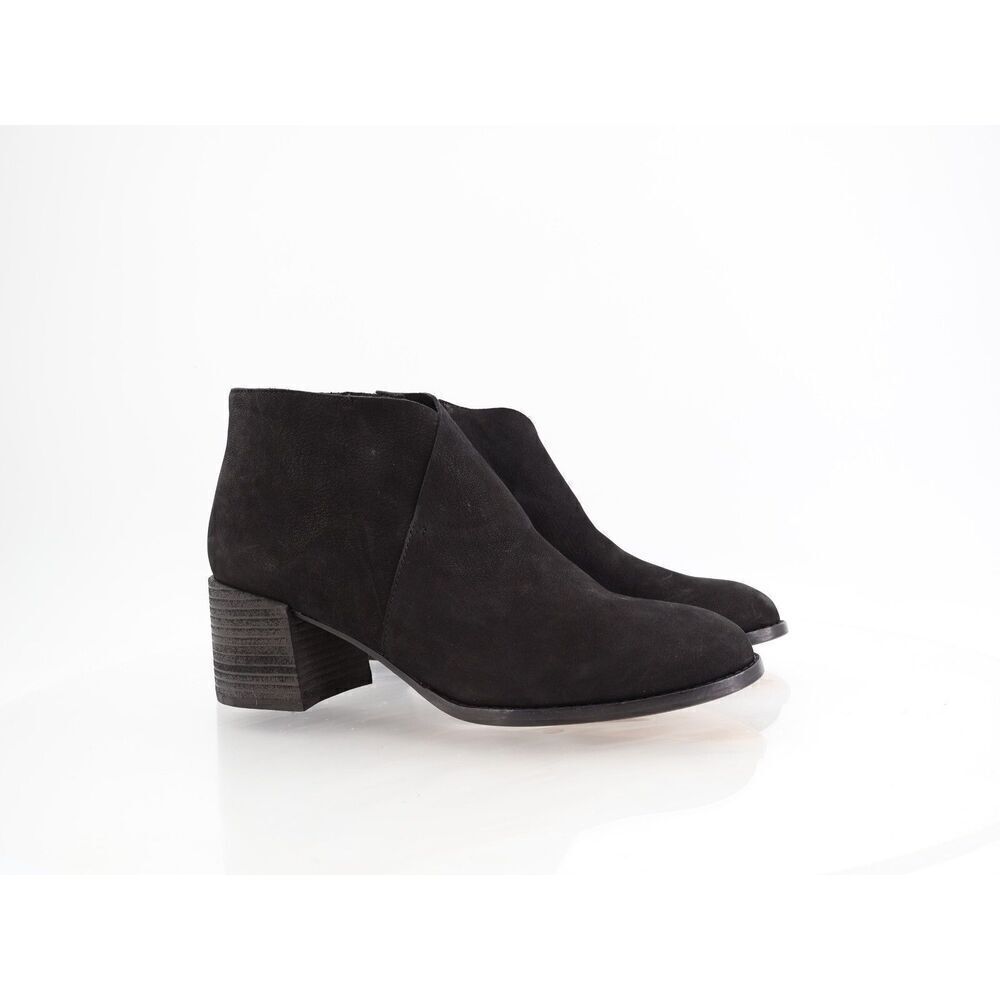 Eileen Fisher Melrose Ankle Booties Womens 9 Black Nubuck Block Heel zip up